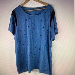 PENNINGTONS mblm Women High Low Blue With Stars Short Sleeve T Shirt Plus Size 4
